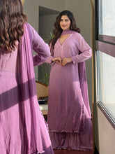 Paisley Purple Chikankari & Mukaish Lace Kurta Set (Set of 3)